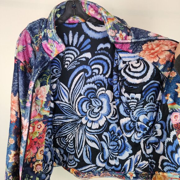 NWT Johnny Was Joan Zip Sherpa Jacket Reversible Dreamer Blu Medium - Picture 11 of 16